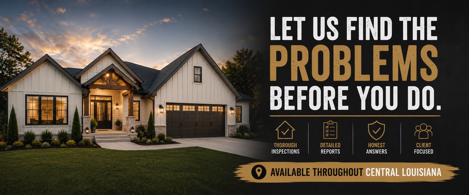 Let us find the problems before you do — thorough inspections, detailed reports, honest answers, client focused. Available throughout Central Louisiana.